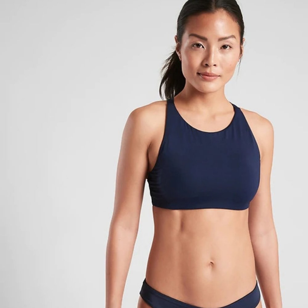 Athleta High Neck Bikini Top size S Blue